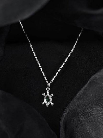925 Sterling Silver Good Luck Tortoise Turtle Pendant Necklace for Men & Women | With or Without Chain | Religious, Platinum Plated. Swiss Zircon - Rajputtrade