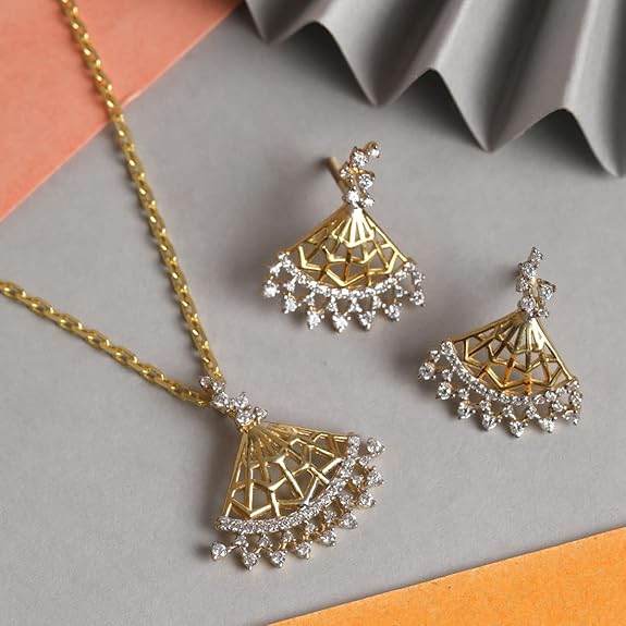 925 Sterling Silver Irina Pendant Earring Chain Jewellery Set | Gold Rhodium Plated, Swiss Zirconia | Gift for Women & Girls - Rajputtrade