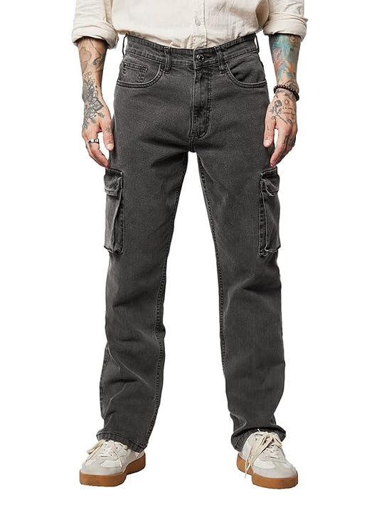 The Souled Store Solids: Men and Boys Straight Fit Cotton Blend Cargo Jeans - Rajputtrade