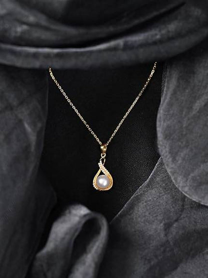 925 Sterling Silver Esin Real Pearl Pendant Earrings Chain Necklace Jewellery Set | Gold Plated, Swiss Zirconia |Gift for Women and Girls - Rajputtrade