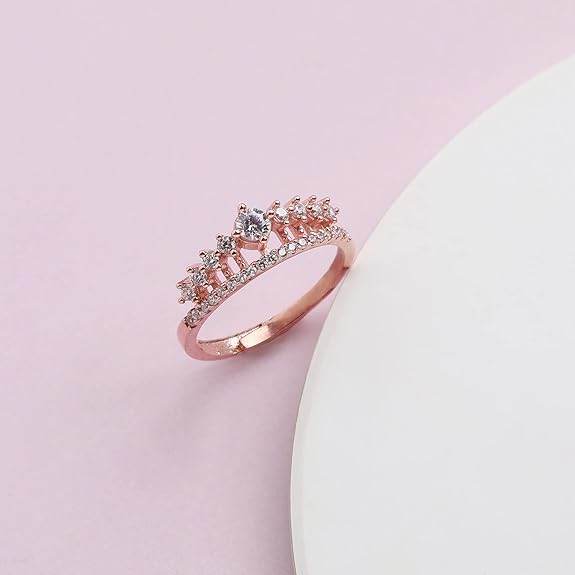 925 Silver Rose Gold Queen's Crown Ring, Adjustable | Gifts for Girlfriend, Gifts for Women and Girls - Rajputtrade