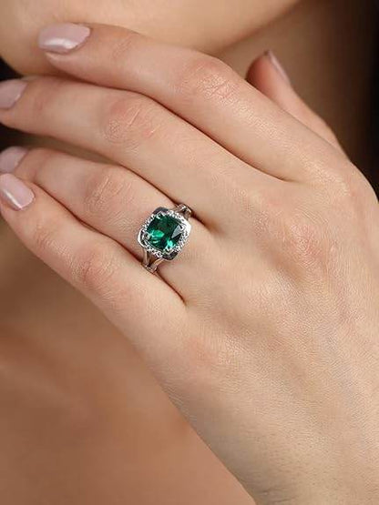 925 Sterling Silver Cushion Stone Ring with Adjustable Band | Gift for Women Wife Girls - Rajputtrade