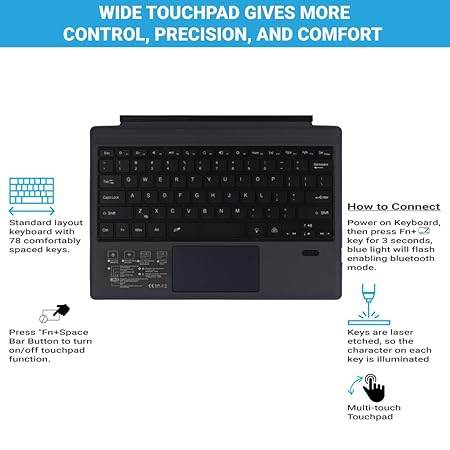 Concept Kart Surface Bluetooth Keyboard with Trackpad & 7-Color LED Backlit, Ultra Slim Rechargeable Keyboard with Touchpad for Surface Pro 7 Plus (2021)/ Pro 7/ Pro 6/ Pro 5/Pro 4/Pro 3 - Rajputtrade