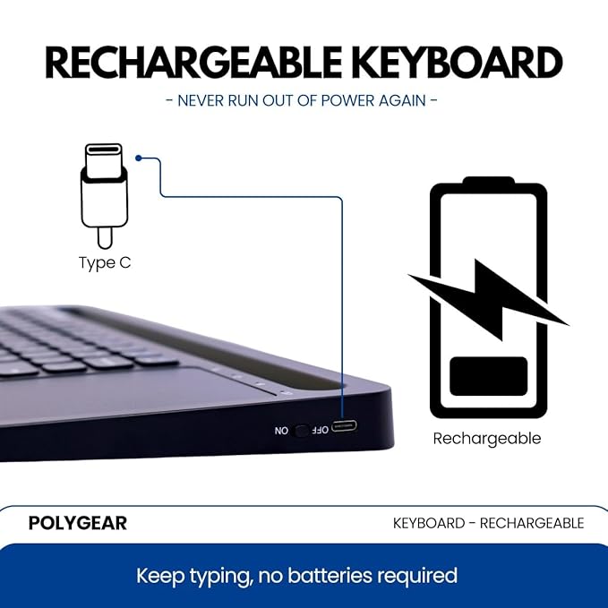 POLYGEAR BTX5050 Stylish Bluetooth Keyboard with touchpad, Multi Device Bluetooth 5.0, Wireless for Laptop, Mobile, iPad with Touchpad, Rechargeable and Portable, Type-C Charging - Rajputtrade