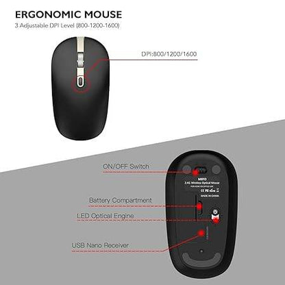 cimetech Wireless Keyboard and Mouse, 2.4G USB Comfortable Ultra Slim Ergonomic Keyboard, Plug and Play Compact Full Size Keyboard for Mac, Windows, Laptop, Tablet, Computer - Gold - Rajputtrade