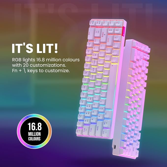Portronics Hydra 10 Mechanical Wireless Gaming Keyboard with Bluetooth 5.3 + 2.4 GHz, RGB Lights 16.8 Million Colors, Type C Charging, Compatible with PCs, Smartphones and Tablets(Blue) - Rajputtrade