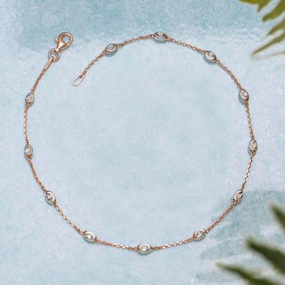 925 Sterling Silver Rose Gold Plating Chain Anklet (Single) | Gift for Women & Girls | - Rajputtrade