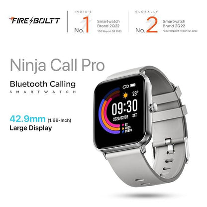 Fire-Boltt Ninja Call Pro Smart Watch Dual Chip Bluetooth Calling, 42.92mm (1.69 inch) Display (Grey) - Rajputtrade