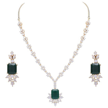 Jewellery Red Ruby Necklace Set Pendant with Earring for Women/Girls (Green-Gold) - Rajputtrade