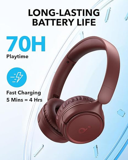 soundcore H30i Wireless On-Ear Headphones, Foldable Design, Pure Bass, 70H Playtime, Bluetooth 5.3 (Red)