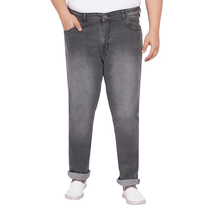 JOHN PRIDE Plus Size Men's Stretchable Mid-Rise Comfort Fit Clean Look Grey Cotton Jeans for Men - Rajputtrade