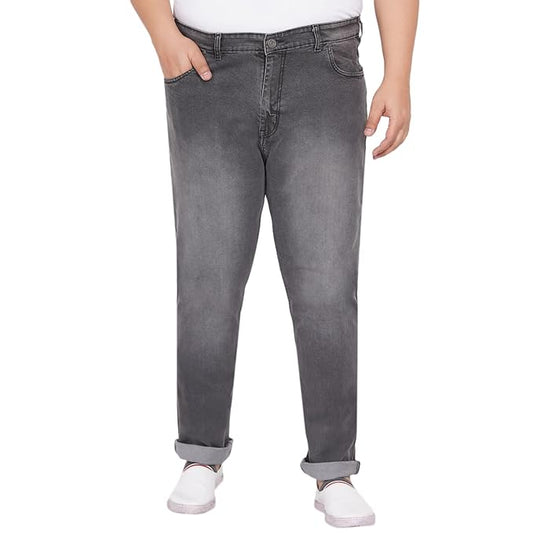 JOHN PRIDE Plus Size Men's Stretchable Mid-Rise Comfort Fit Clean Look Grey Cotton Jeans for Men - Rajputtrade