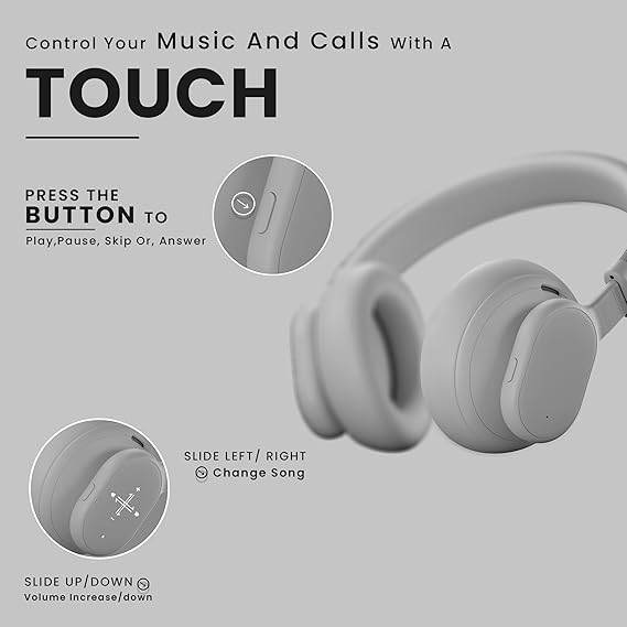 HAMMER Bash Max Over The Ear Wireless Bluetooth Headphones with Mic, Upto 40 Hours Playtime, Bluetooth 5.3 (Grey) - Rajputtrade