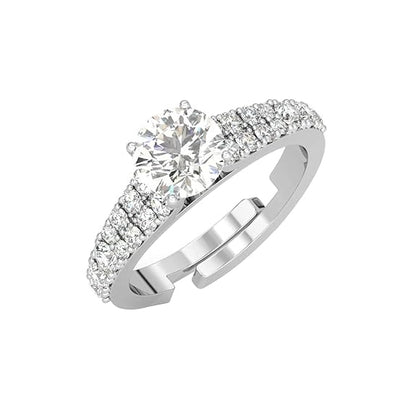 Pure 925 Sterling Silver Solitaire Finger Ring with Adjustable Band | Gift for Women Girls Wife Girlfriend | Multiple Design Options - Rajputtrade