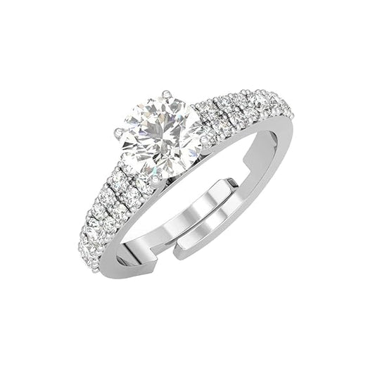 Pure 925 Sterling Silver Solitaire Finger Ring with Adjustable Band | Gift for Women Girls Wife Girlfriend | Multiple Design Options - Rajputtrade