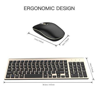 cimetech Wireless Keyboard and Mouse, 2.4G USB Comfortable Ultra Slim Ergonomic Keyboard, Plug and Play Compact Full Size Keyboard for Mac, Windows, Laptop, Tablet, Computer - Gold - Rajputtrade
