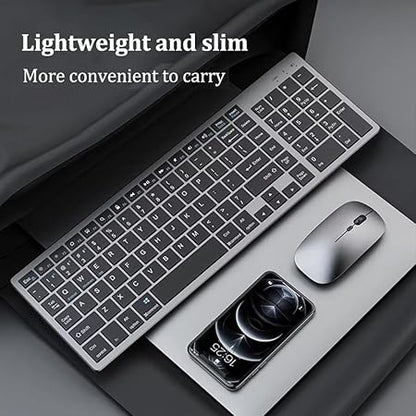Wireless Keyboard and Mouse Combo, TECPHILE Multi Device Keyboard (3 Bluetooth5.0 + 2.4Ghz USB) Connectivity, Keyboard Protector, Easy Switch, Quiet, Rechargeable, for Computer, Tablet, Mac, Desktop - Rajputtrade