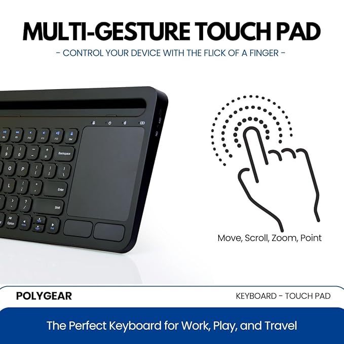 POLYGEAR BTX5050 Stylish Bluetooth Keyboard with touchpad, Multi Device Bluetooth 5.0, Wireless for Laptop, Mobile, iPad with Touchpad, Rechargeable and Portable, Type-C Charging - Rajputtrade