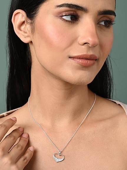 925 Sterling Silver Cuore Heart Pendant Chain Necklace Jewellery Set | Platinum Plated, Swiss Zirconia | Valentine Gift for Women and Girls - Rajputtrade