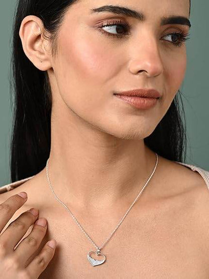 925 Sterling Silver Cuore Heart Pendant Chain Necklace Jewellery Set | Platinum Plated, Swiss Zirconia | Valentine Gift for Women and Girls - Rajputtrade