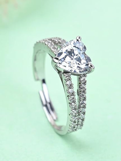 Pure 925 Sterling Silver Solitaire Finger Ring with Adjustable Band | Gift for Women Girls Wife Girlfriend | Multiple Design Options - Rajputtrade