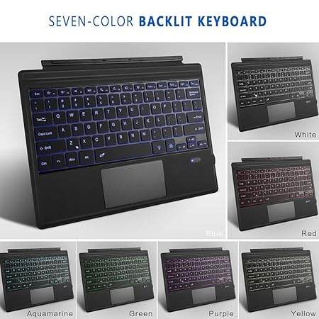 Concept Kart Surface Bluetooth Keyboard with Trackpad & 7-Color LED Backlit, Ultra Slim Rechargeable Keyboard with Touchpad for Surface Pro 7 Plus (2021)/ Pro 7/ Pro 6/ Pro 5/Pro 4/Pro 3 - Rajputtrade