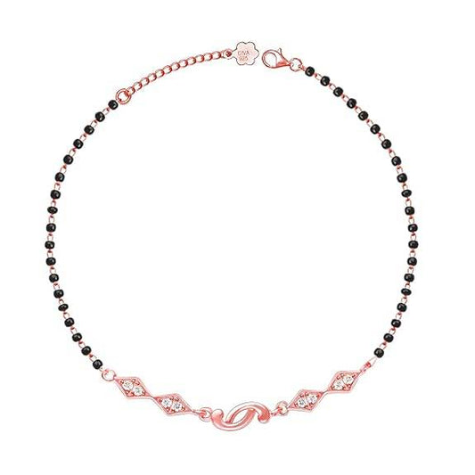 925 Silver Rose Gold Love Forever Beaded Anklets (Single) |Gifts for Women and Girls | - Rajputtrade