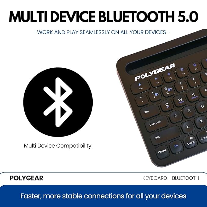 POLYGEAR BTX5050 Stylish Bluetooth Keyboard with touchpad, Multi Device Bluetooth 5.0, Wireless for Laptop, Mobile, iPad with Touchpad, Rechargeable and Portable, Type-C Charging - Rajputtrade