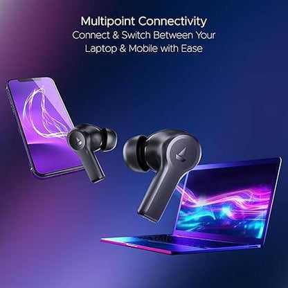 boAt Nirvana Lucid w/ 32 dB ANC, Multi-Point Connectivity, in-Ear Detection, 60HRS Playback, Hearables App, 4 Mics ENx, IPX5 Truly Wireless in Ear Earbuds, TWS Ear Buds(Gunmetal Black) - Rajputtrade