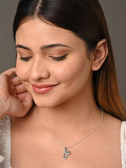 925 Sterling Silver Butterfly Pendant Earring Chain Jewellery Set | Rhodium Plated, Swiss Zirconia | Gift for Women & Girls