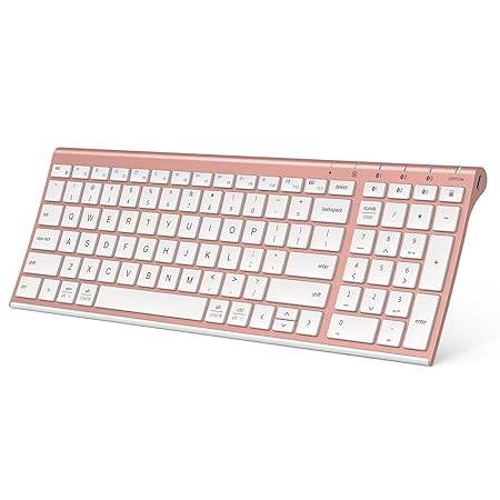 BK10 Multi-Device Bluetooth Keyboard – Windows, Mac, Chrome OS, Android, iPad, iPhone, Apple TV Compatible –Rechargeable Wireless Keyboard Easy-Switch up to 3 Devices – Rose Gold - Rajputtrade