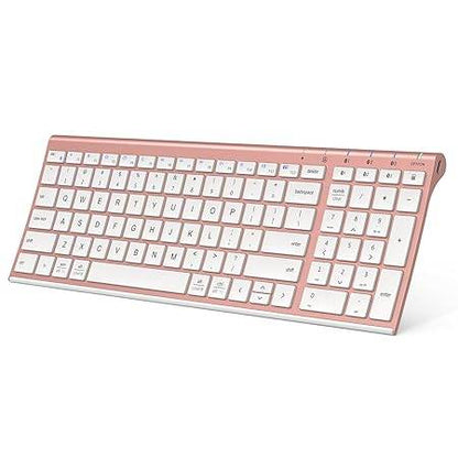 BK10 Multi-Device Bluetooth Keyboard – Windows, Mac, Chrome OS, Android, iPad, iPhone, Apple TV Compatible –Rechargeable Wireless Keyboard Easy-Switch up to 3 Devices – Rose Gold - Rajputtrade