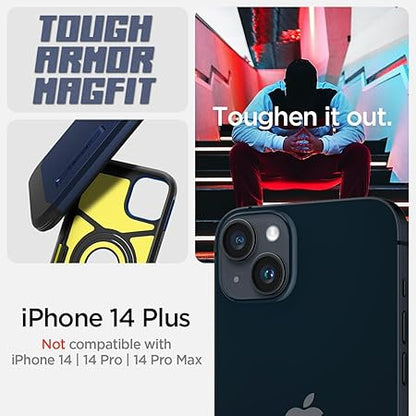Spigen Tough Armor MagFit Back Cover Case Compatible with iPhone 14 Plus (TPU + Poly Carbonate | Navy Blue)