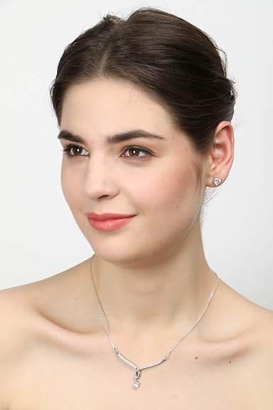 925 Sterling Silver Mila Pendant Earring Chain Jewellery Set | Platinum Plated, Swiss Zirconia | Gift for Women & Girls - Rajputtrade