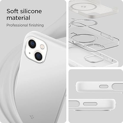 Spigen Silicone Fit MagFit Back Cover Case Compatible with iPhone 13 (Silicone White)