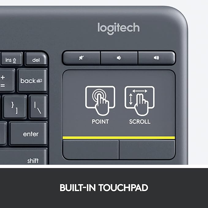 Logitech K400 Plus Wireless Touch TV Keyboard with Easy Media Control and Built-in Touchpad, HTPC Keyboard for PC-Connected TV, Windows, Android, Chrome OS, Laptop, Tablet - Black - Rajputtrade