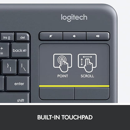 Logitech K400 Plus Wireless Touch TV Keyboard with Easy Media Control and Built-in Touchpad, HTPC Keyboard for PC-Connected TV, Windows, Android, Chrome OS, Laptop, Tablet - Black - Rajputtrade