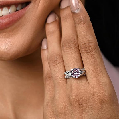 Pure 925 Sterling Silver Tove Pink Solitaire Wedding Finger Ring | Swiss Zircon Platinum Plated | Size Adjustable | Gift for Women Girls Wife Girlfriend - Rajputtrade