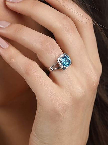 925 Sterling Silver Cushion Stone Ring with Adjustable Band | Gift for Women Wife Girls - Rajputtrade