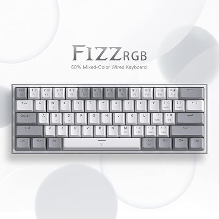 Redragon K617 Fizz 60% Wired RGB Gaming Keyboard, 61 Keys Compact Mechanical Keyboard w/White and Grey Color Keycaps, Linear Red Switch, Pro Driver/Software Supported - Rajputtrade