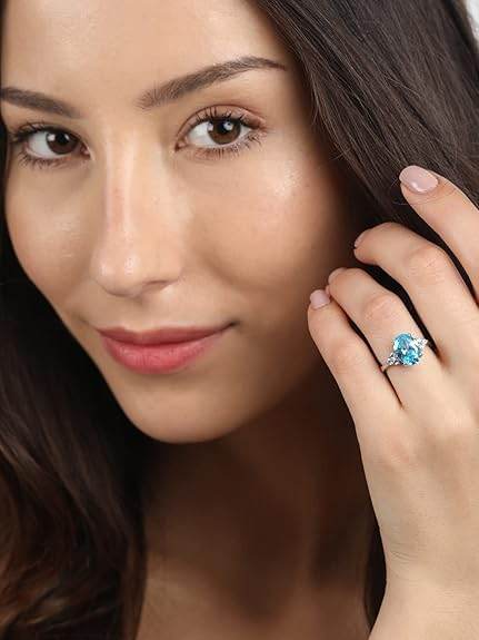 925 Sterling Silver Oval Stone Ring with Adjustable Band | Gift for Women Wife Girls - Rajputtrade
