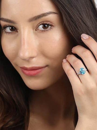 925 Sterling Silver Oval Stone Ring with Adjustable Band | Gift for Women Wife Girls - Rajputtrade