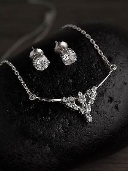 925 Sterling Silver Alice Pendant Earring Chain Jewellery Set | Platinum Plated, Swiss Zirconia | Gift for Women & Girls - Rajputtrade