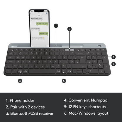 Logitech K580 Slim Multi-Device Wireless Keyboard Bluetooth/Receiver, Compact, Easy Switch, 24 Month Battery, Win/Mac, Desktop, Tablet, Smartphone, Laptop Compatible - Graphite - Rajputtrade