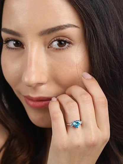 925 Sterling Silver Heart Stone Ring with Adjustable Band | Gift for Women Wife Girls - Rajputtrade