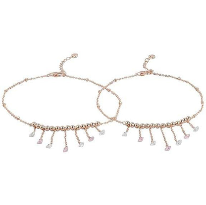 925 Sterling Silver Multicolour Cubic Zirconia CZ Chain Drops Rose Gold Plated Adjustable Beaded Chain Anklets (Pair) | Gift for Women and Girls | - Rajputtrade