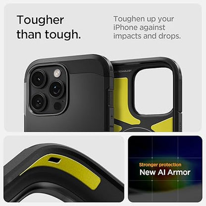 Spigen Tough Armor T (Ai) MagFit Back Cover Case Compatible with iPhone 16 Pro Max (TPU + Poly Carbonate | Black)