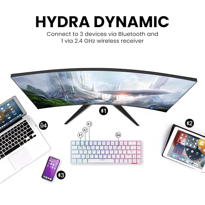 Portronics Hydra 10 Mechanical Wireless Gaming Keyboard with Bluetooth 5.3 + 2.4 GHz, RGB Lights 16.8 Million Colors, Type C Charging, Compatible with PCs, Smartphones and Tablets(Blue) - Rajputtrade