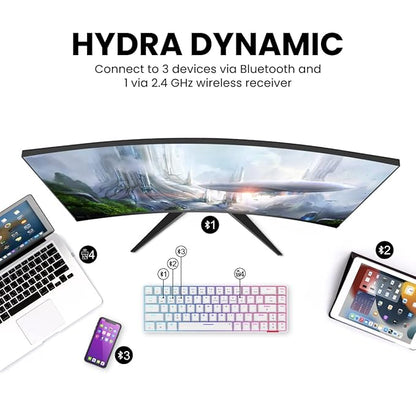 Portronics Hydra 10 Mechanical Wireless Gaming Keyboard with Bluetooth 5.3 + 2.4 GHz, RGB Lights 16.8 Million Colors, Type C Charging, Compatible with PCs, Smartphones and Tablets(Blue) - Rajputtrade