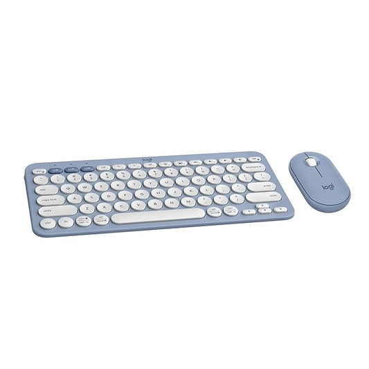 Logitech Pebble 2 Combo, Wireless Keyboard and Mouse, Quiet and Portable, Customisable, Logi Bolt, Bluetooth, Easy-Switch for Windows, macOS, iPadOS, Chrome - Tonal Blue - Rajputtrade